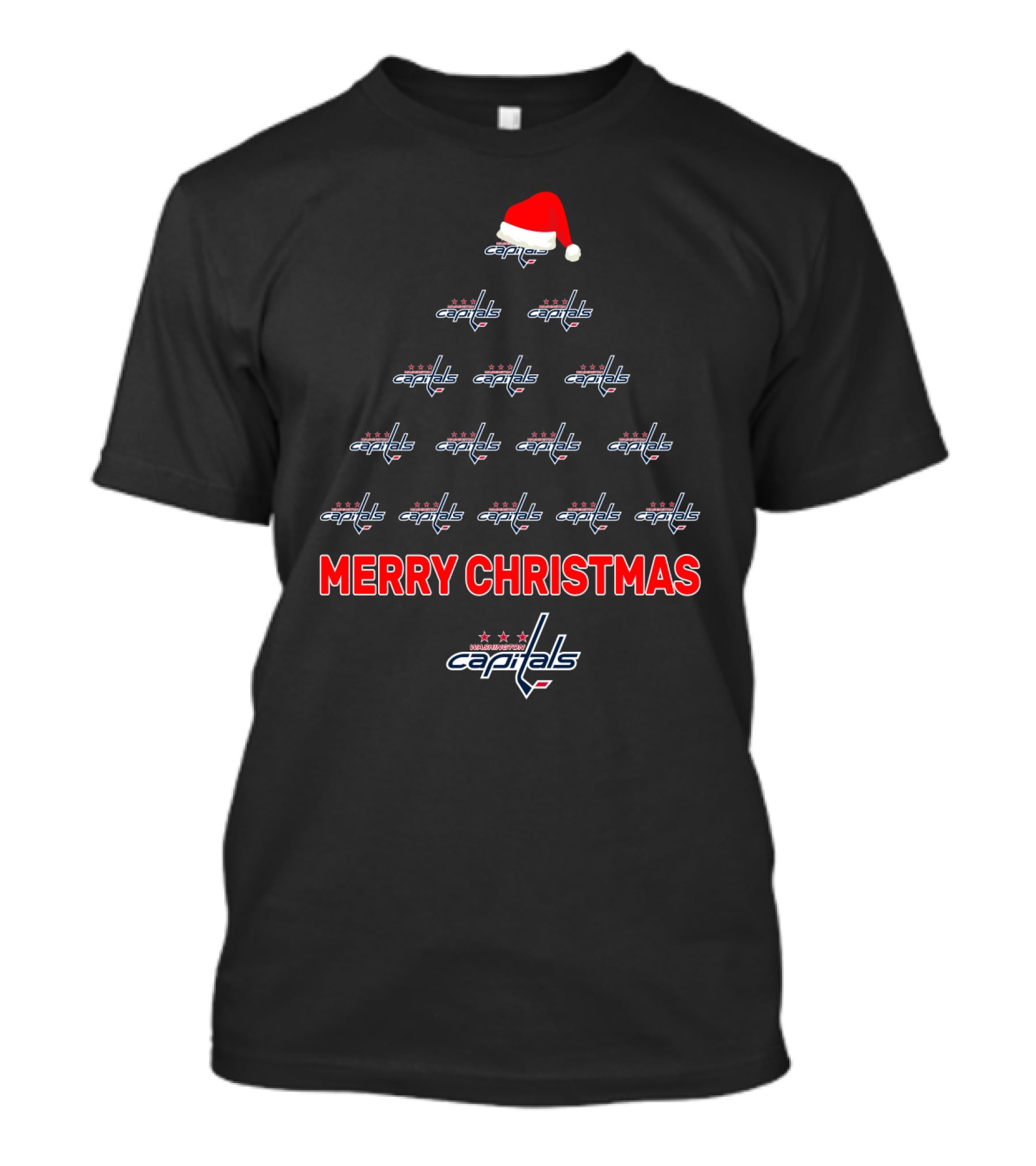 Merry Christmas Washington Capitals Tree Logos Santa Hat T-Shirt