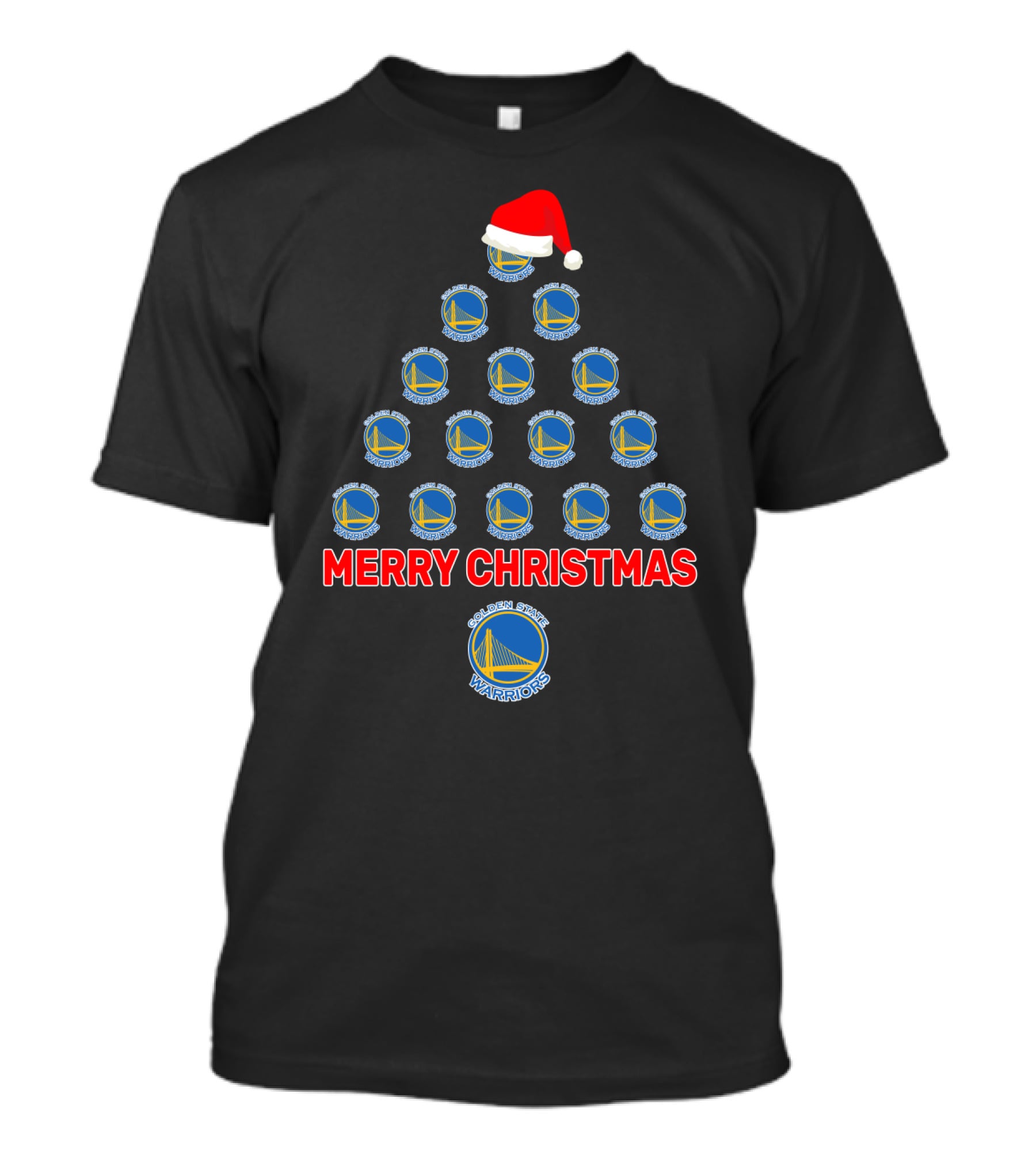 Merry Christmas Golden State Warriors Christmas Tree With Santa Hat T-Shirt