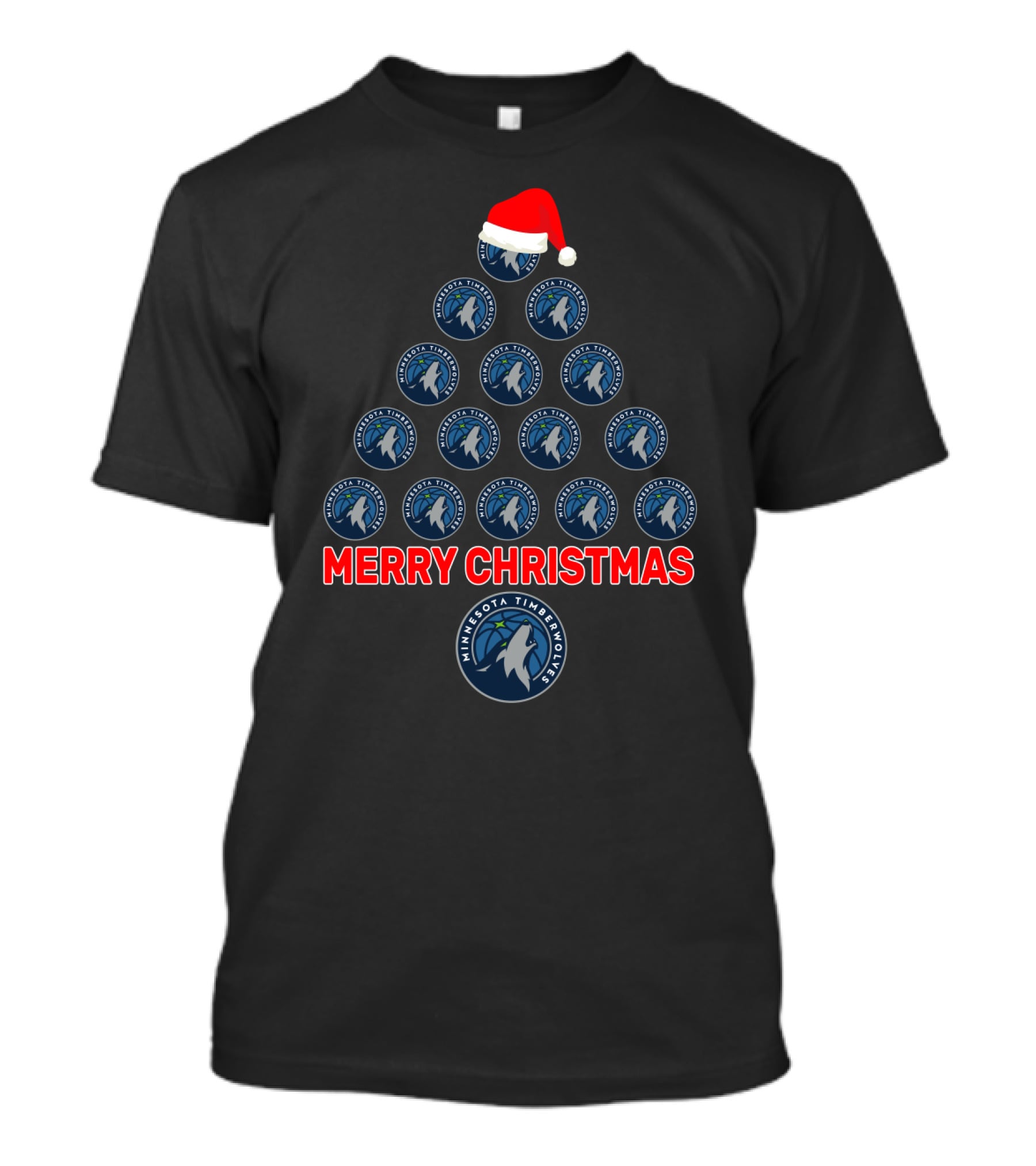 Merry Christmas Minnesota Timberwolves Tree With Santa Hat T-Shirt