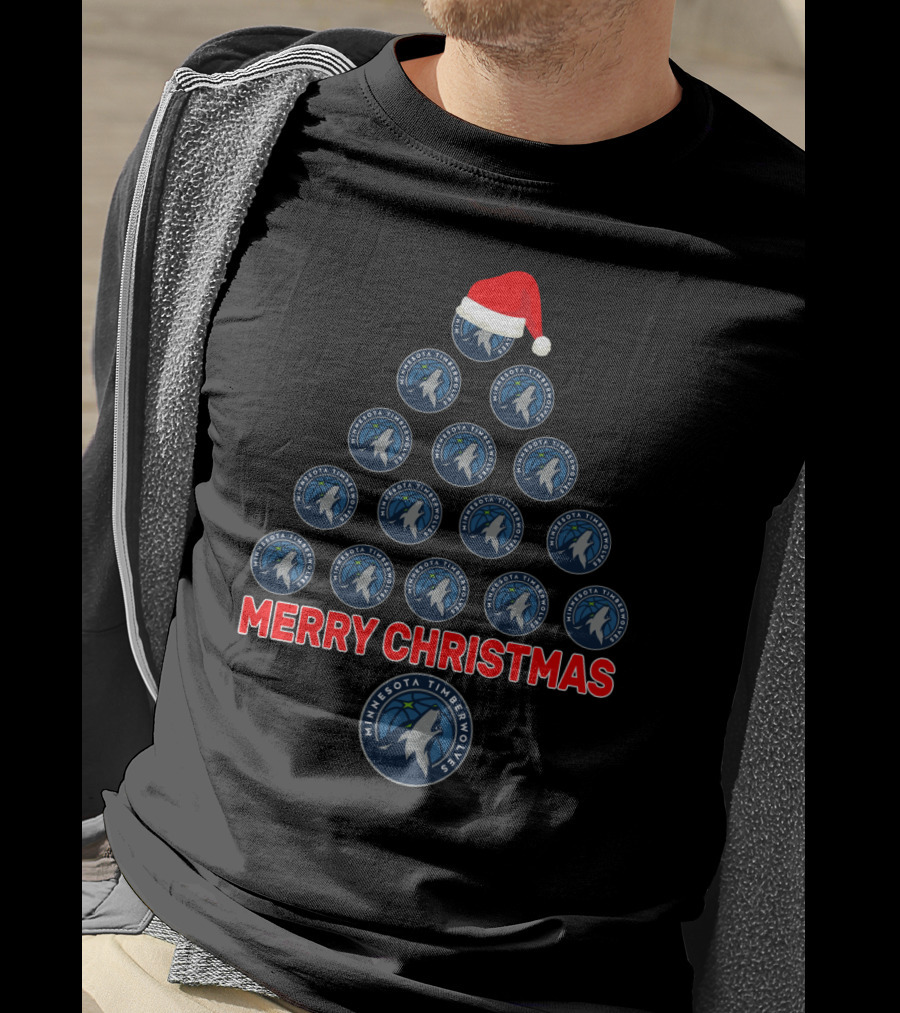 Merry Christmas Minnesota Timberwolves Tree With Santa Hat T-Shirt