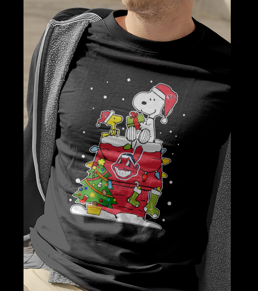 Cleveland Indians Christmas Snoopy And Woodstock Holiday Bundle T-Shirt