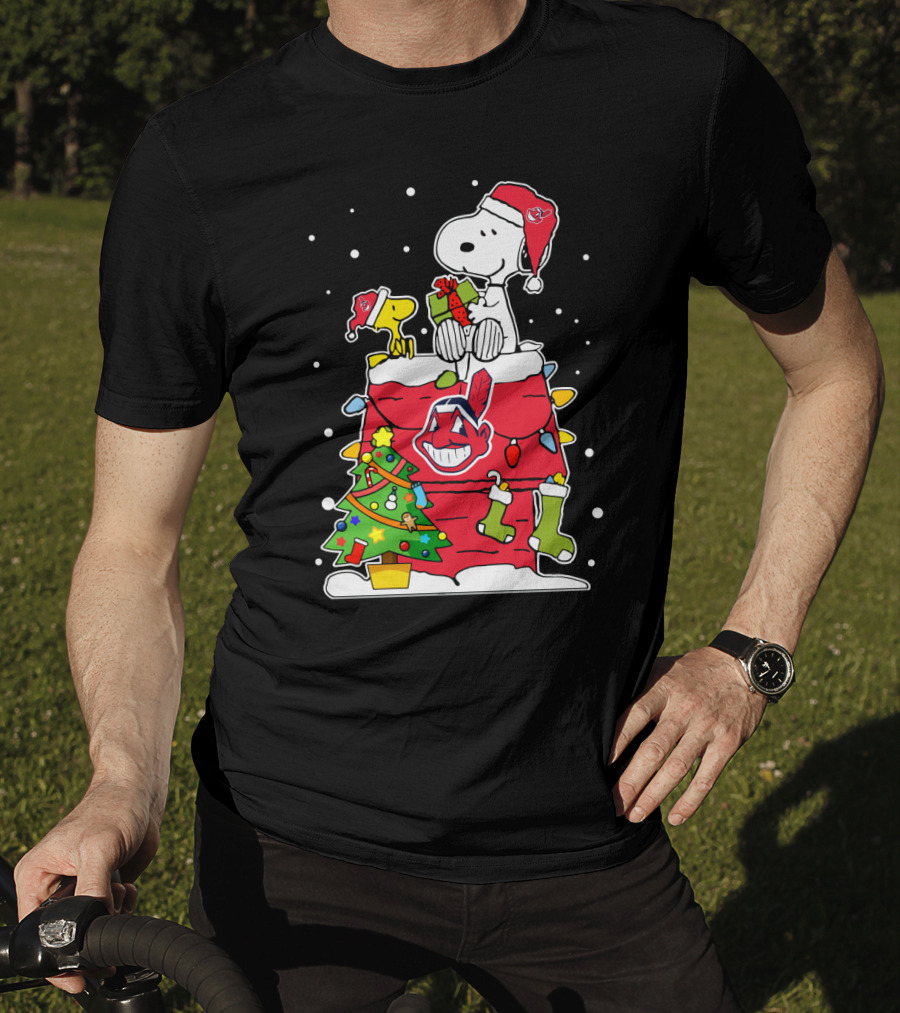 Cleveland Indians Christmas Snoopy And Woodstock Holiday Bundle T-Shirt