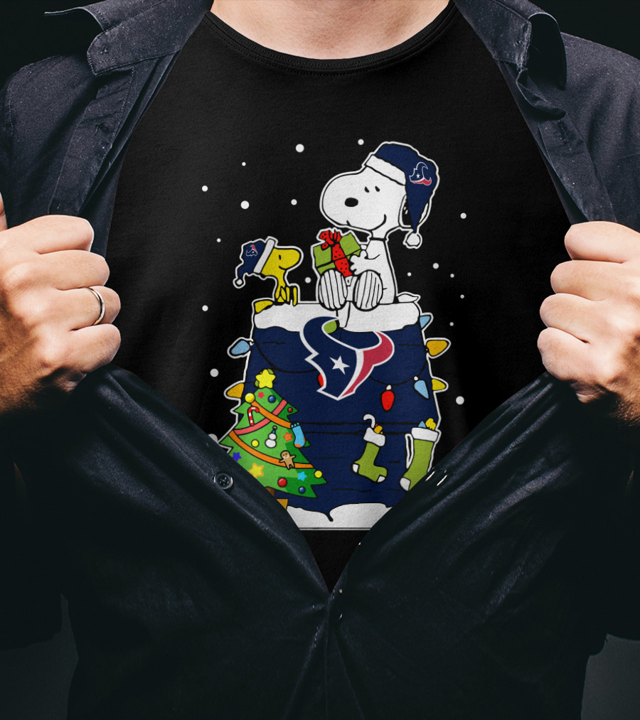 Houston Texans Christmas Snoopy And Woodstock Holiday Football T-Shirt