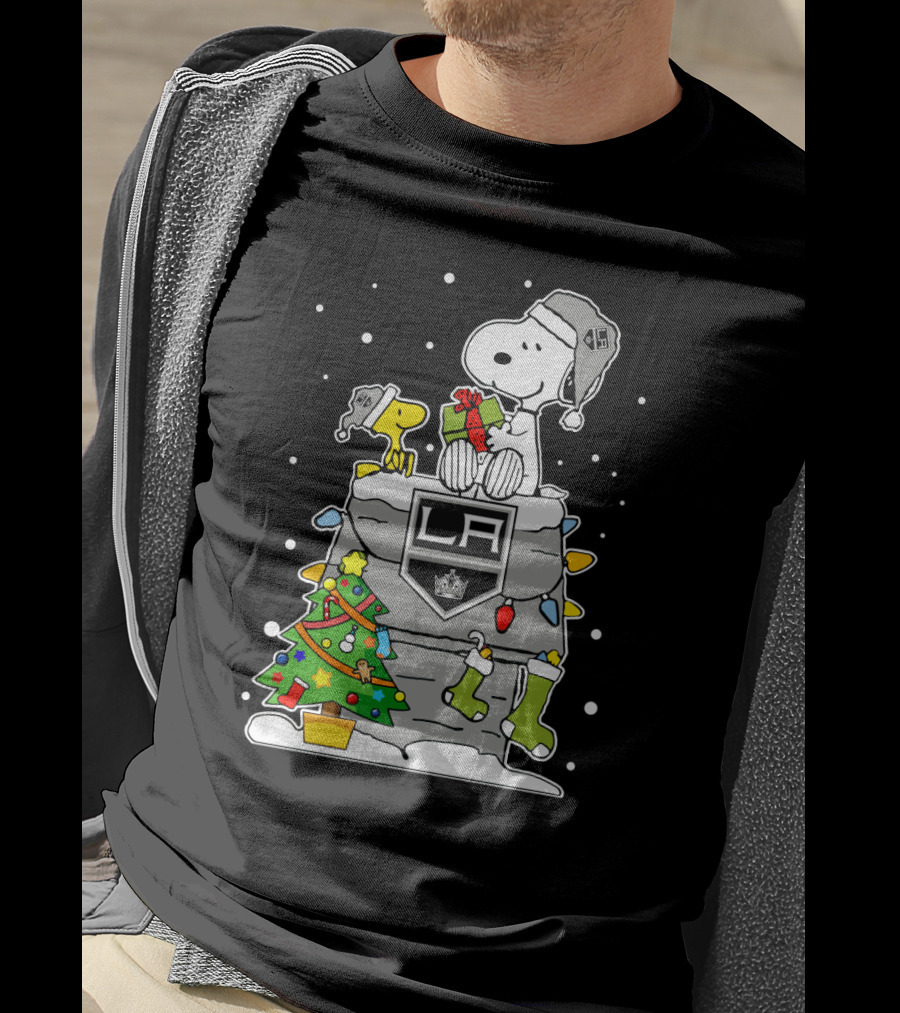 Los Angeles Kings Snoopy Christmas Lights Tree T-Shirt