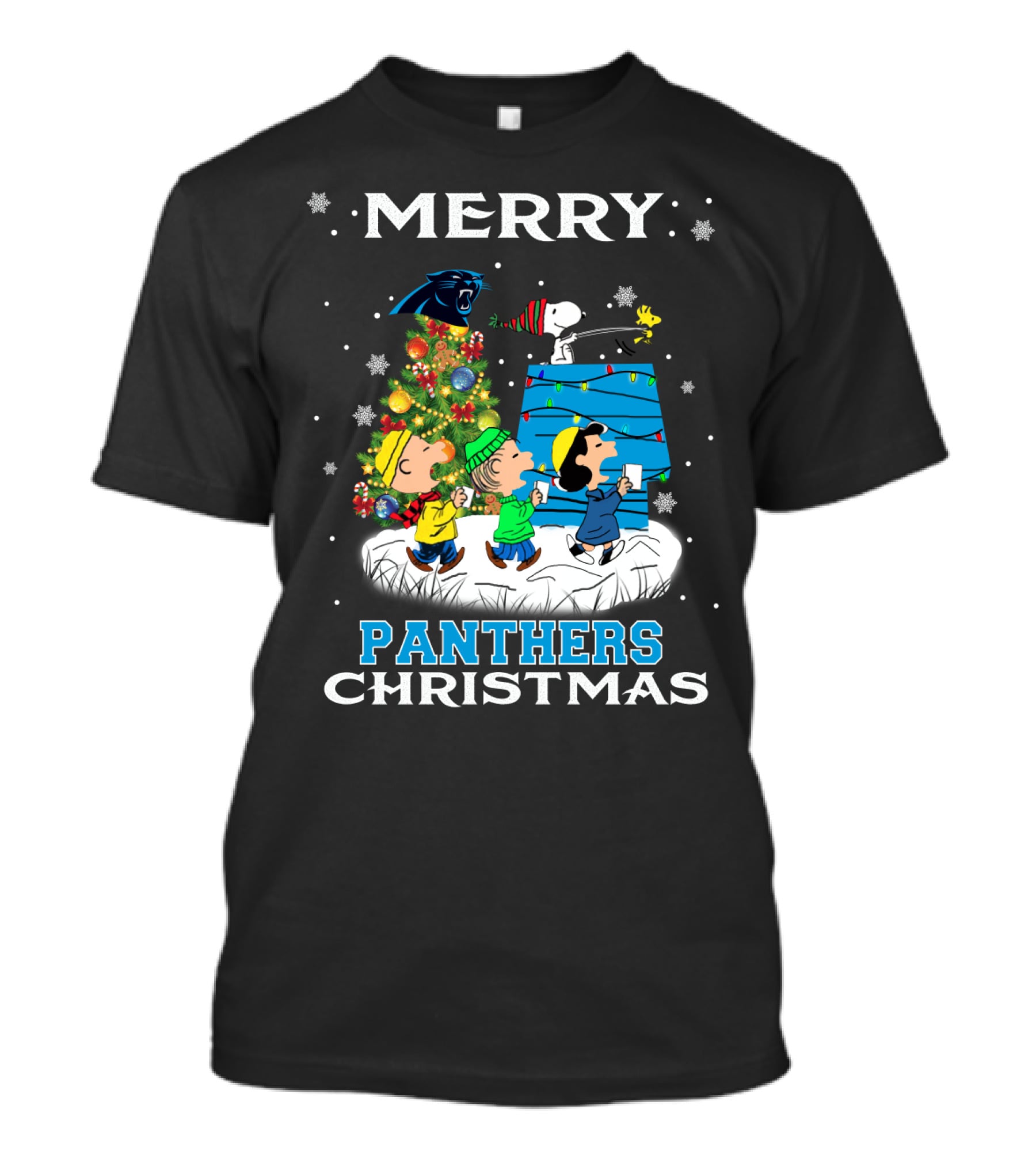 Merry Panther Christmas Carolina Panthers Snoopy Fans T-Shirt