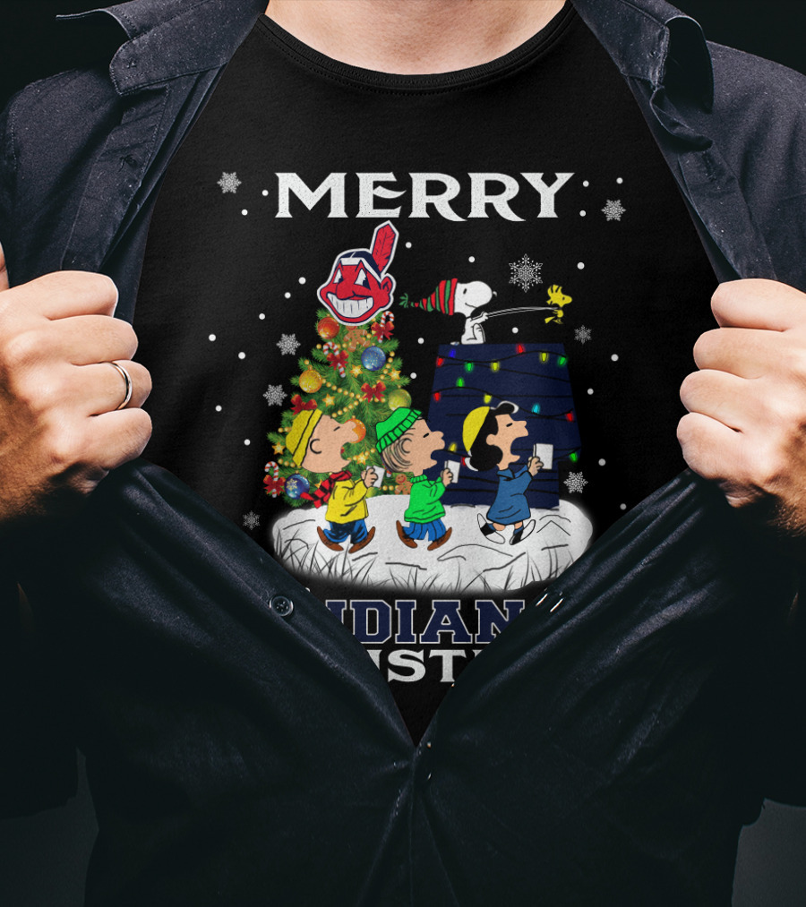 Merry Indians Christmas Snoopy Peanuts Caroling Baseball Holiday T-Shirt