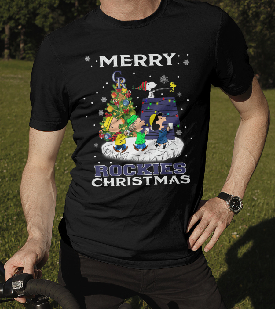 Merry Colorado Rockies Christmas With Snoopy And Friends T-Shirt