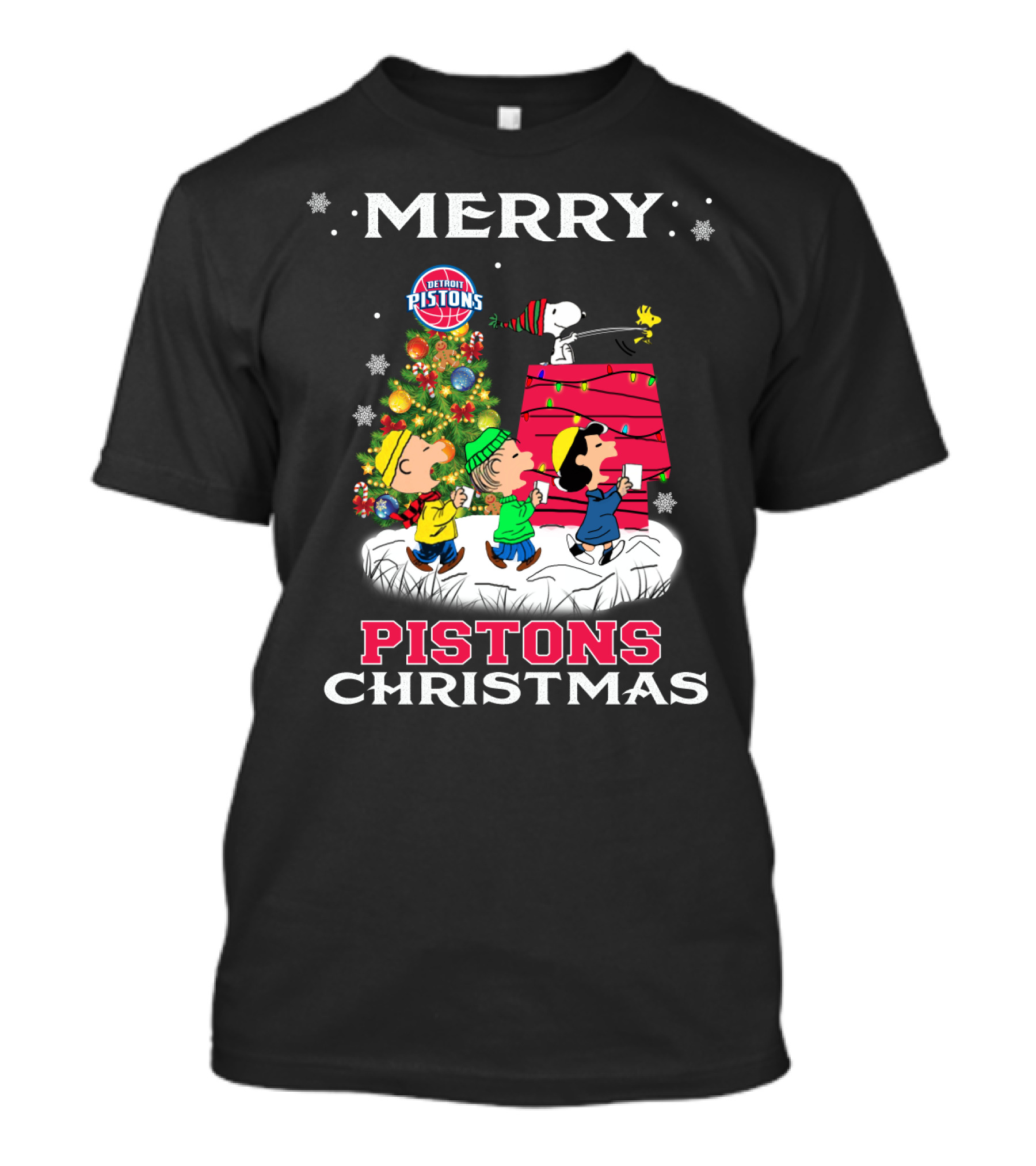 Pistons Christmas Featuring Snoopy And Friends Detroit Pistons Holiday Celebration T-Shirt