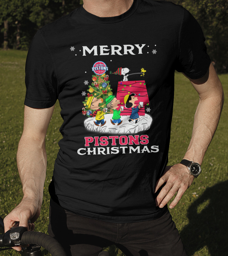 Pistons Christmas Featuring Snoopy And Friends Detroit Pistons Holiday Celebration T-Shirt