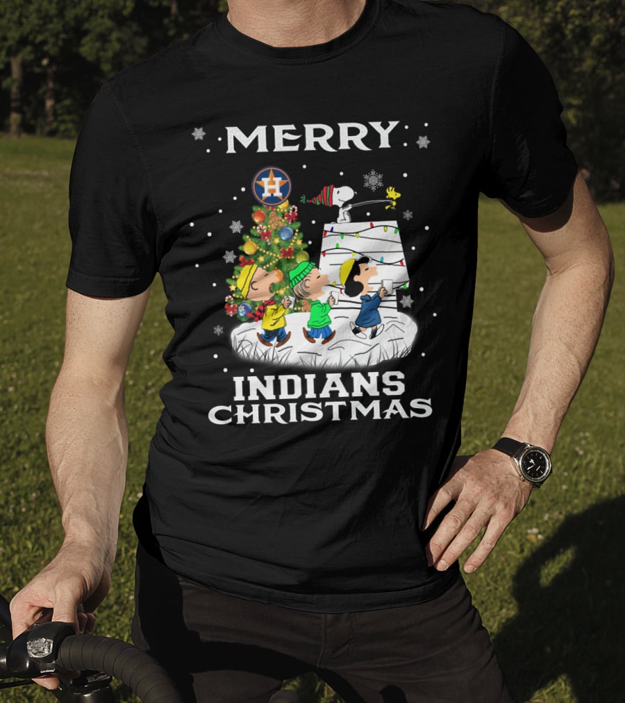 Merry Houston Astros Indians Christmas For Snoopy Fans T-Shirt