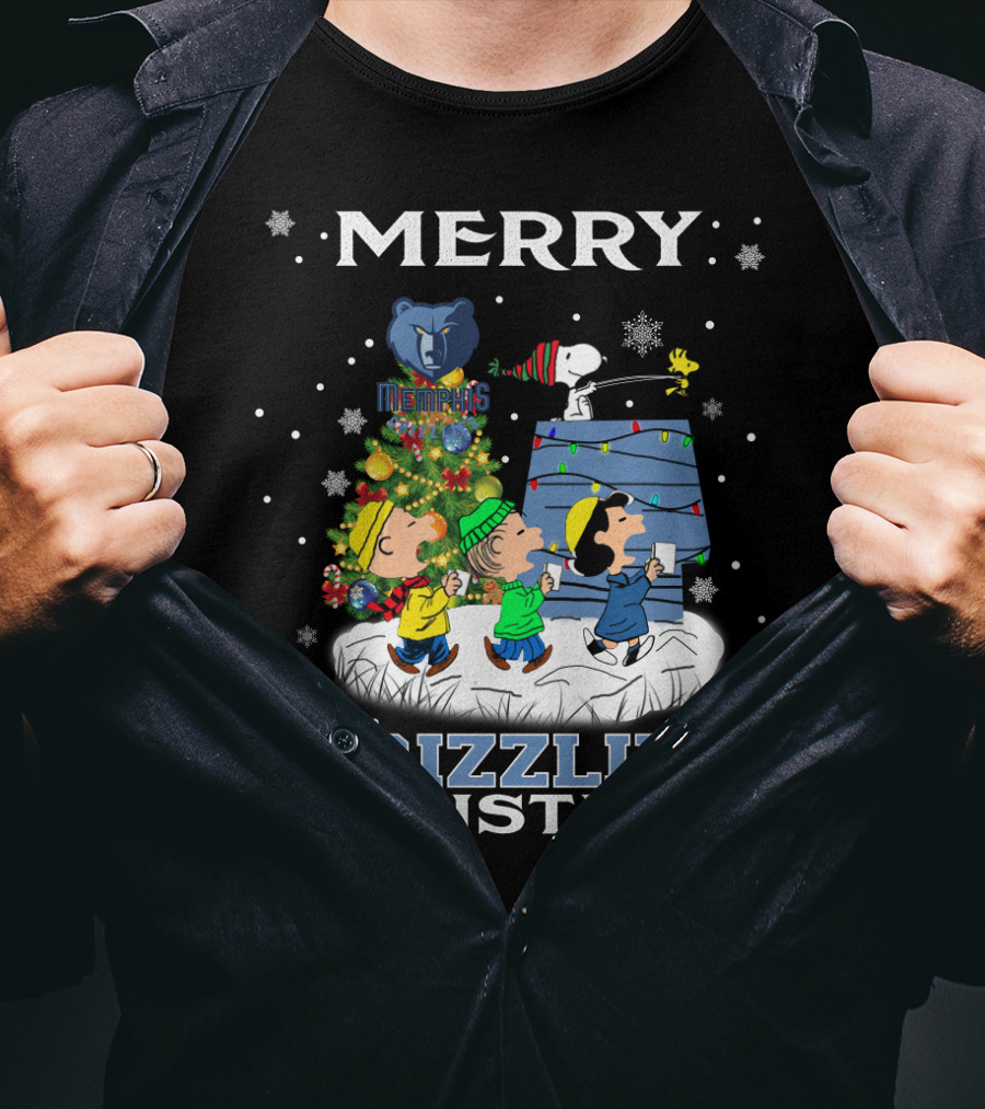 Merry Memphis Grizzlies Christmas Snoopy And Friends Holiday Scene T-Shirt