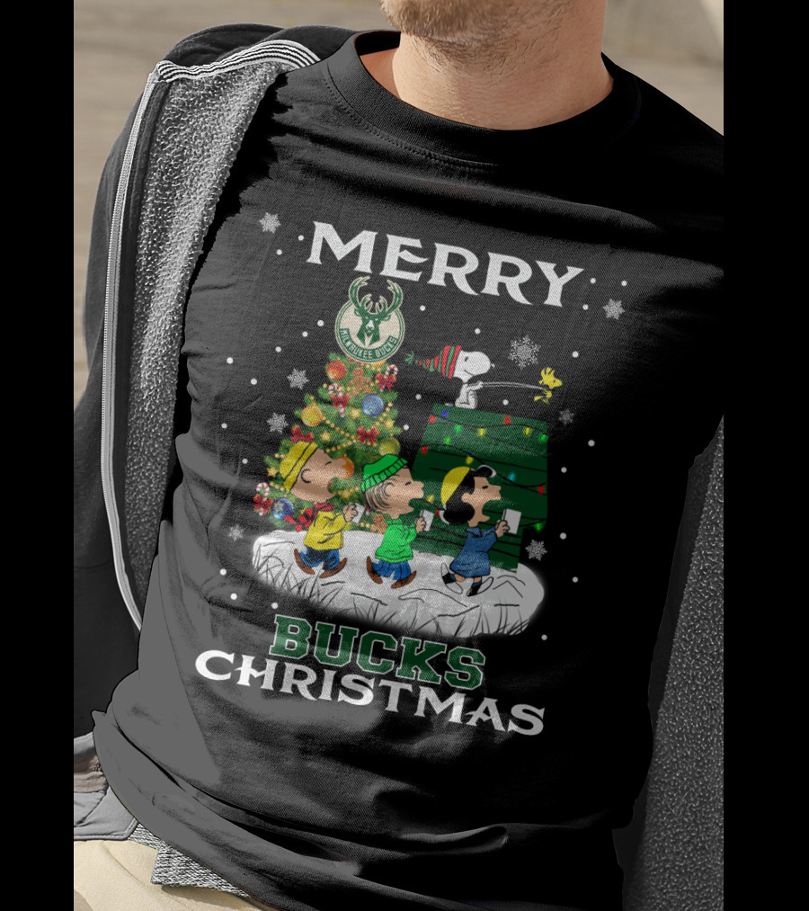 Merry Milwaukee Bucks Christmas Snoopy Fans Holiday T-Shirt