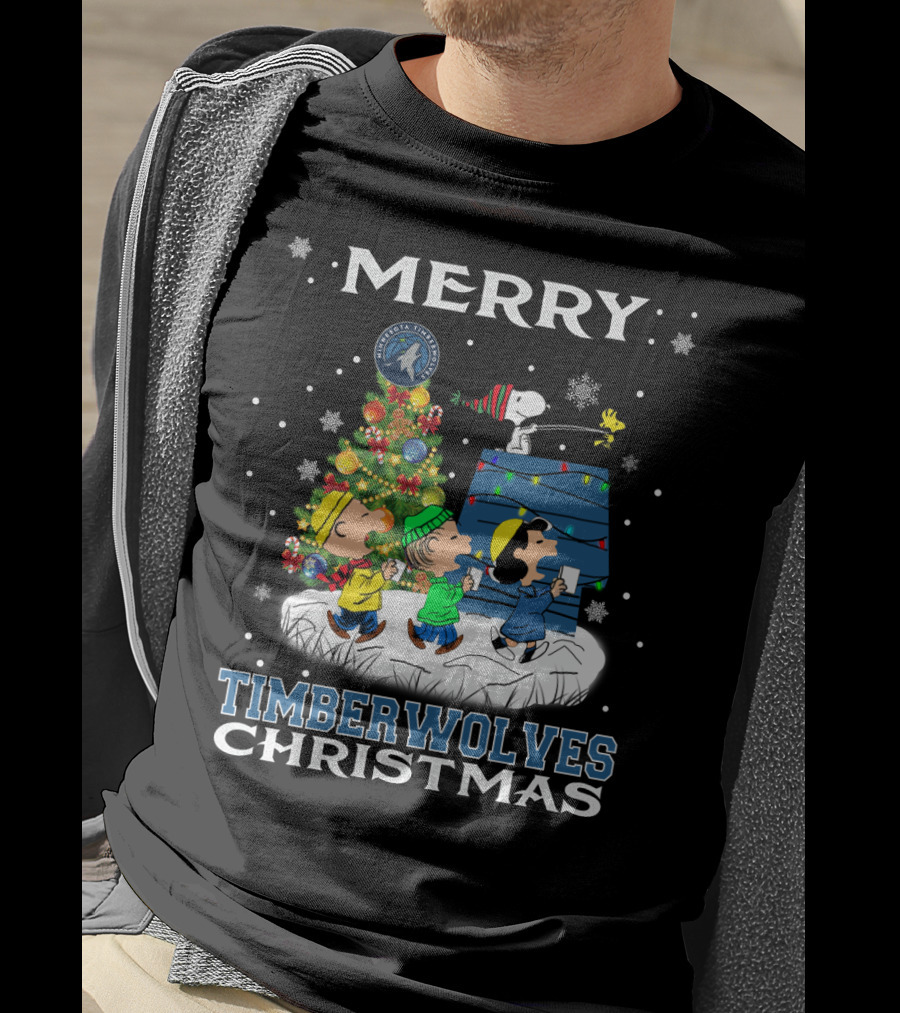 Merry Minnesota Timberwolves Christmas Snoopy And Friends Caroling T-Shirt