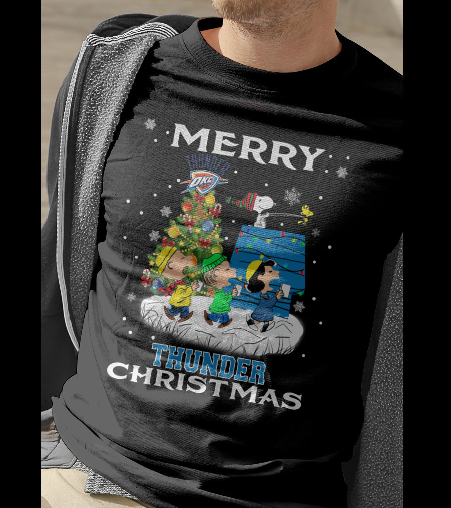 Merry Oklahoma City Thunder Christmas Peanuts Snoopy Choir T-Shirt