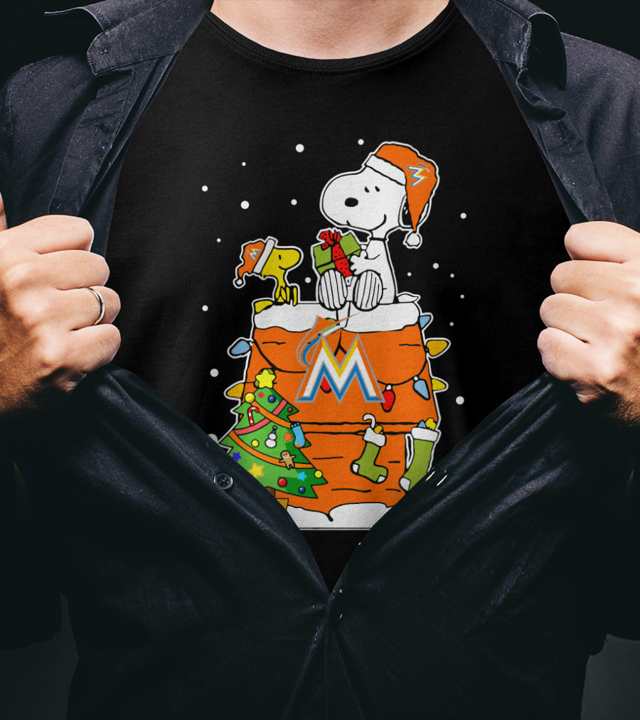 Miami Marlins Snoopy Christmas Peanuts Charlie Brown Winter Holiday T-Shirt