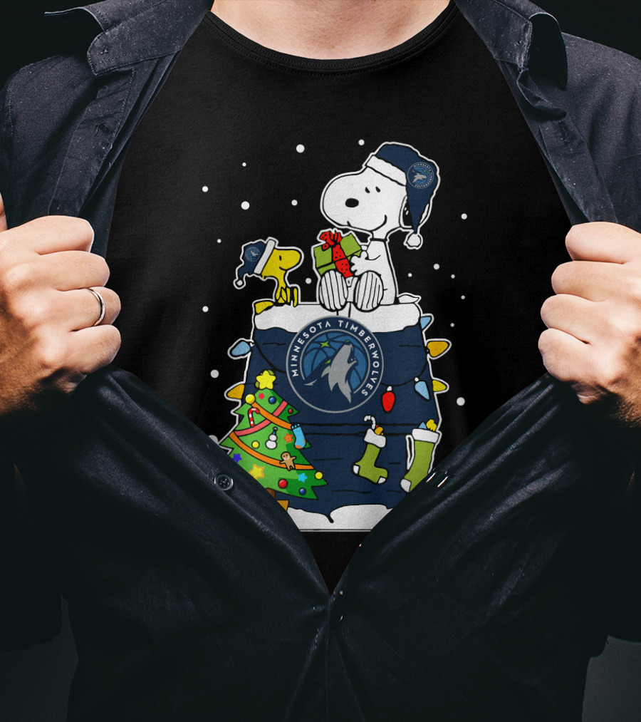 Minnesota Timberwolves Snoopy Christmas Peanuts Holiday Theme T-Shirt