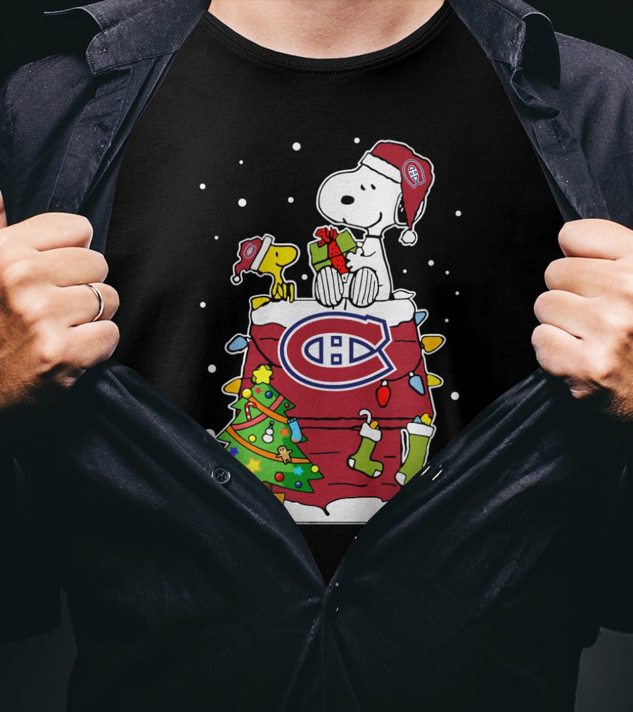 Montreal Canadiens Snoopy And Woodstock Christmas Scene T-Shirt