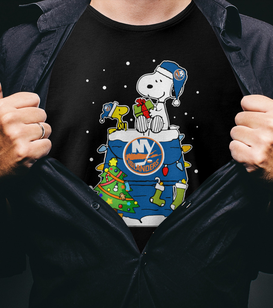 New York Islanders Snoopy And Woodstock Christmas Hockey Fans T-Shirt