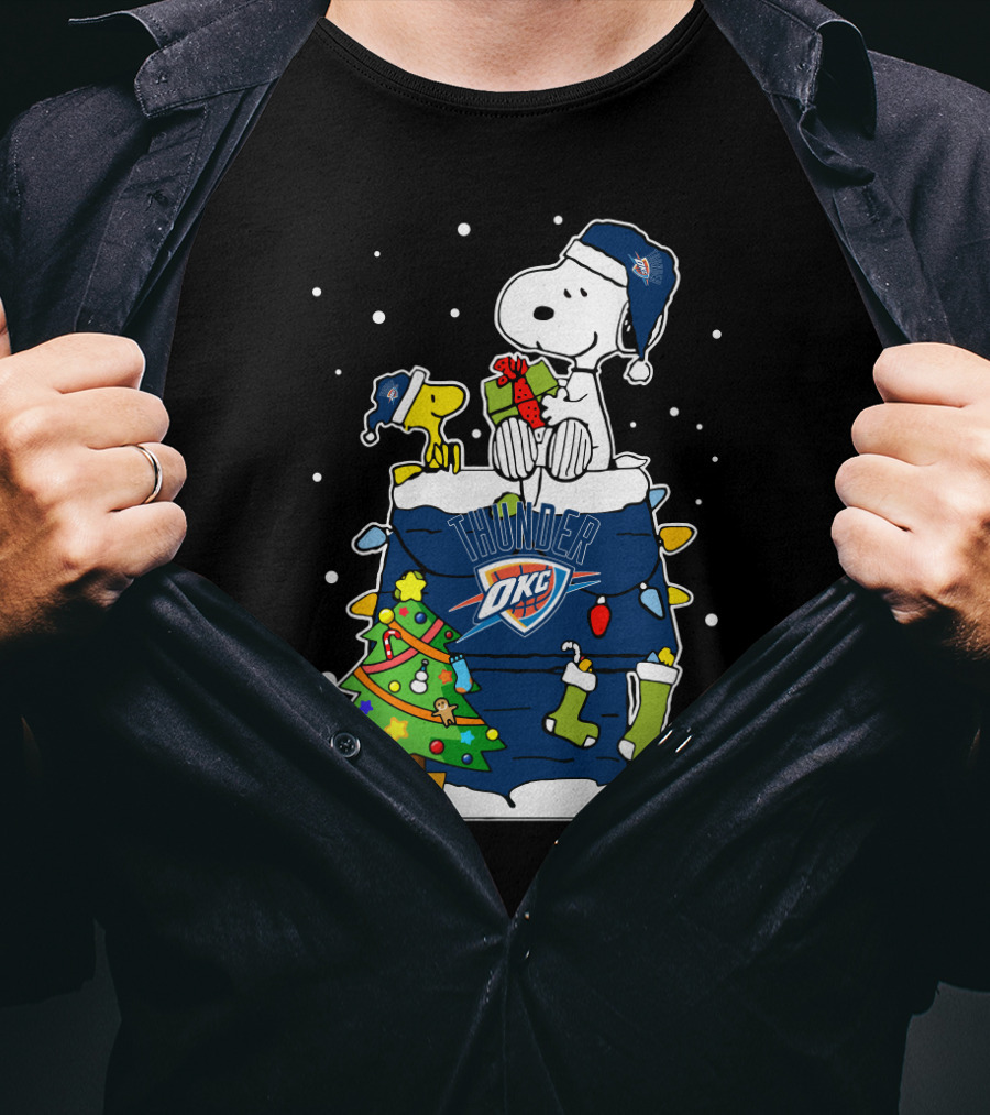 Oklahoma City Thunder Christmas With Snoopy And Woodstock T-Shirt