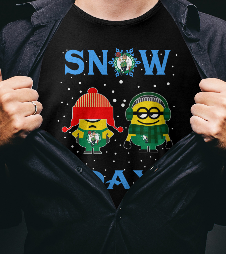 Boston Celtics Snow Day Minions Fans Winter Fun T-Shirt