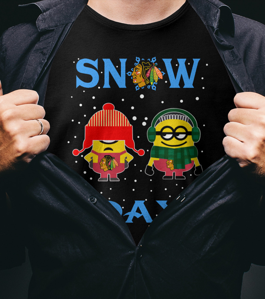 Snow Day Chicago Blackhawks Minion Characters T-Shirt