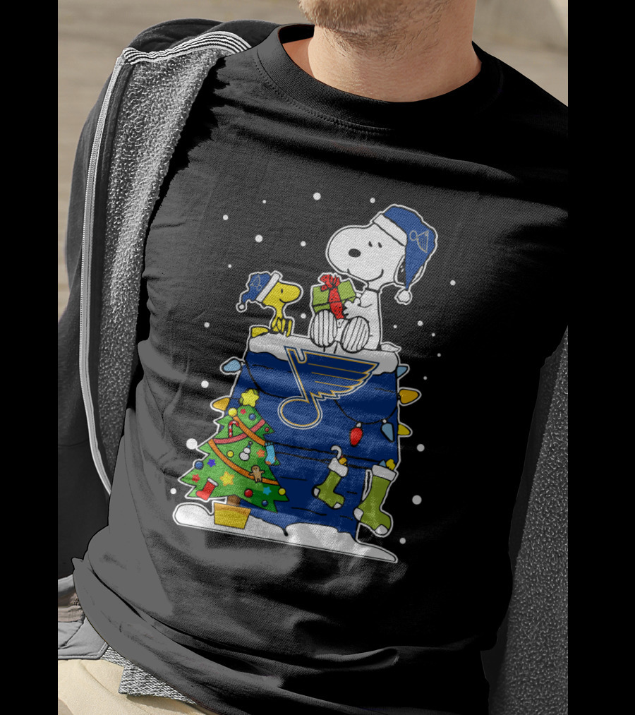 St. Louis Blues Christmas With Snoopy And Woodstock T-Shirt
