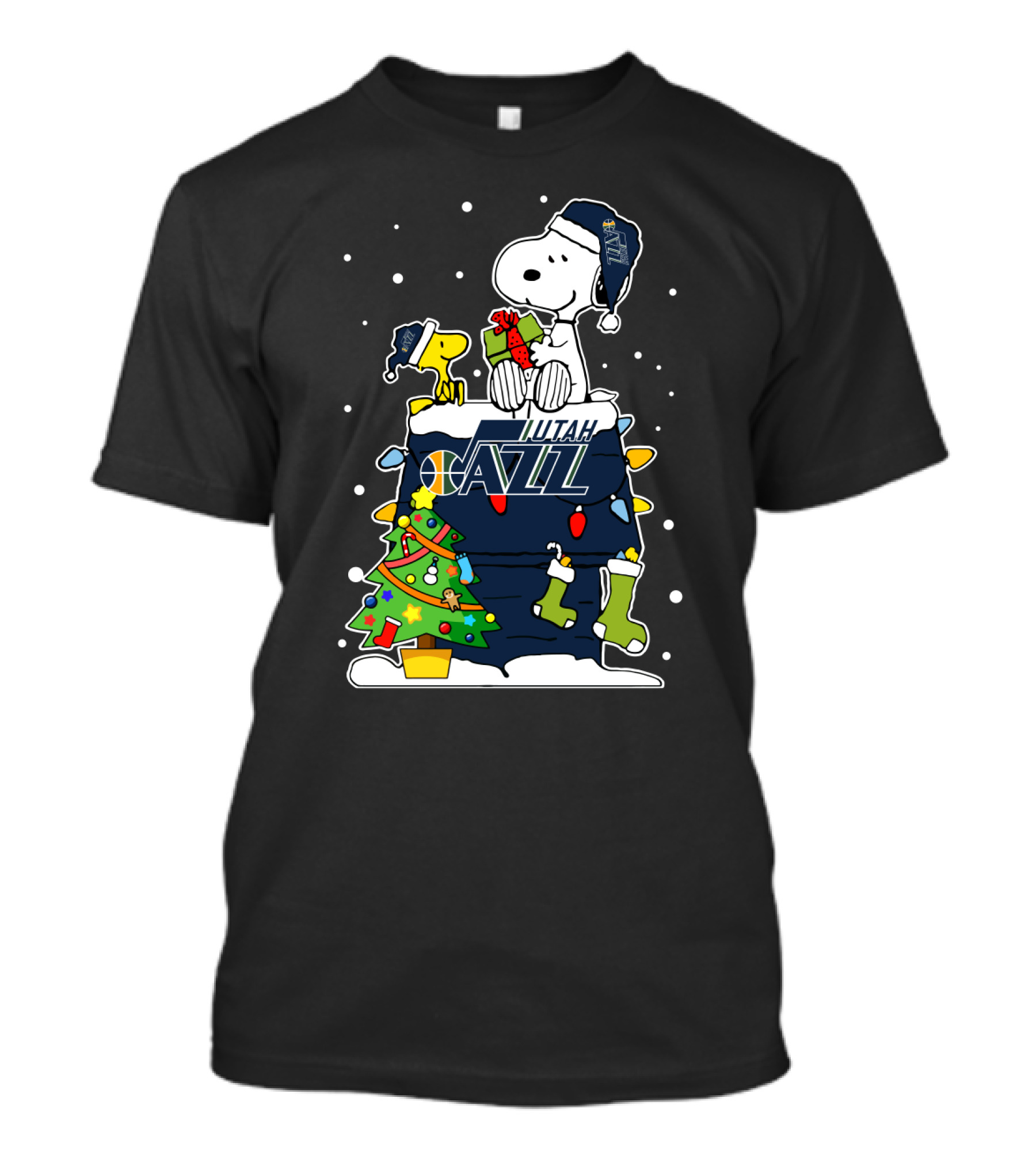 Snoopy And Friends Celebrating Christmas With Utah Jazz Spirit T-Shirt
