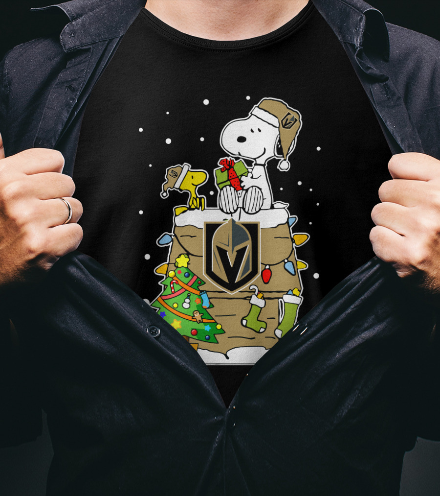 Vegas Golden Knights Snoopy And Woodstock Christmas Celebration T-Shirt
