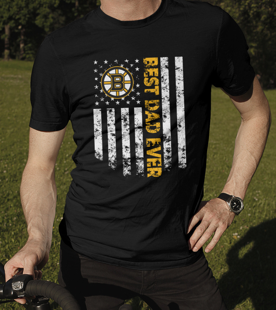 Best Boston Bruins Dad Ever American Flag Style T-Shirt