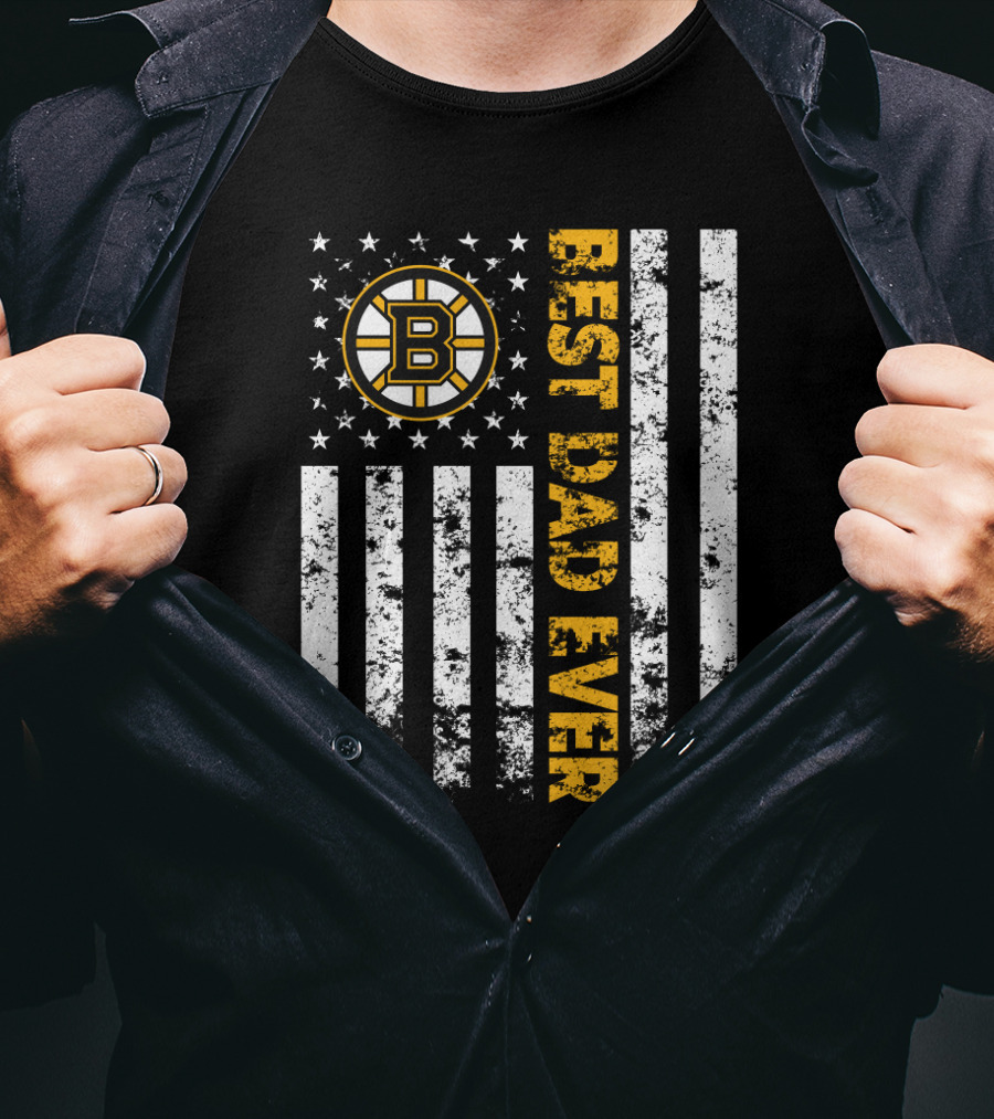Best Boston Bruins Dad Ever American Flag Style T-Shirt