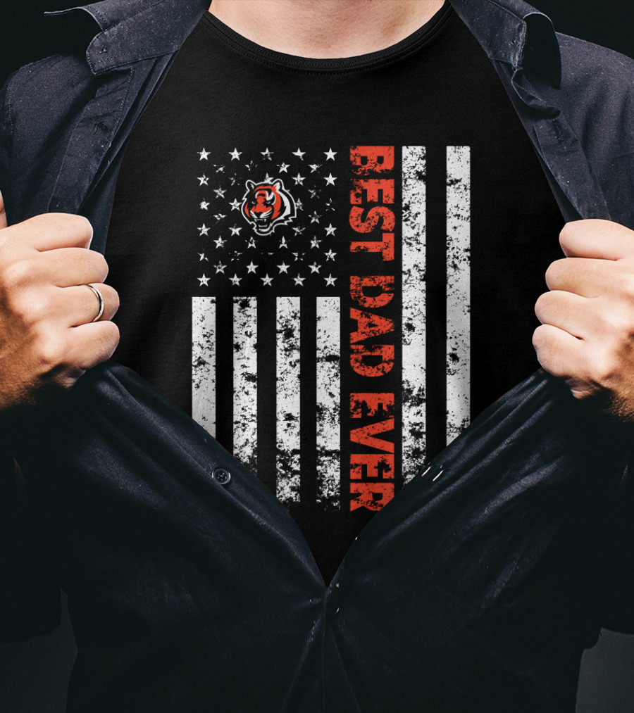 Cincinnati Bengals Best Dad Ever American Flag Stripes T-Shirt
