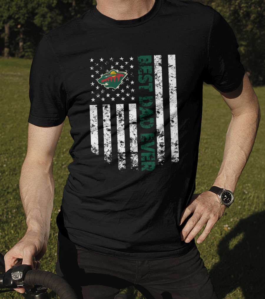 Minnesota Wild Best Dad Ever American Flag T-Shirt