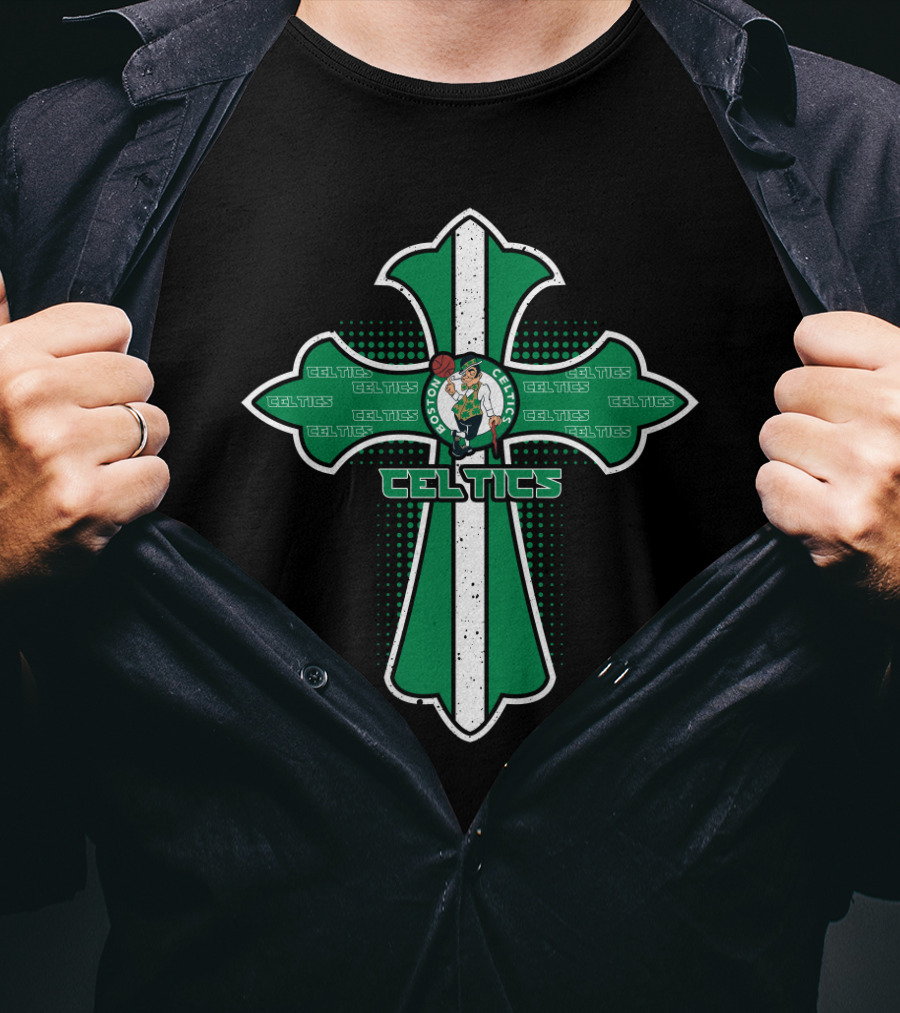 Celtics Fans Cross Jesus And Boston Basketball Team T-Shirt