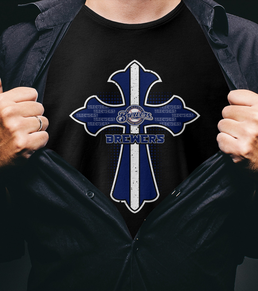Milwaukee Brewers Cross With Jesus Faithful Design For Fans T-Shirt