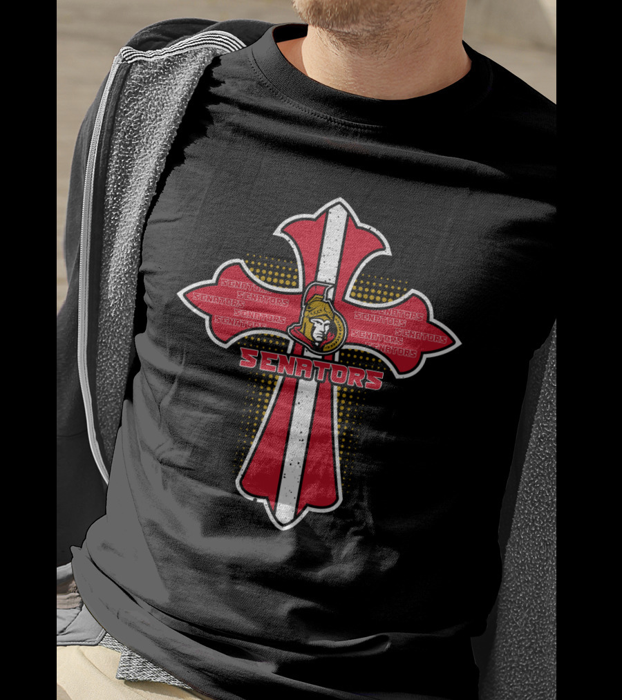 Ottawa Senators Cross Design For Jesus And Hockey Fans T-Shirt