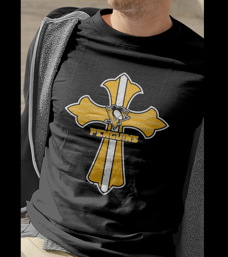 Penguins Cross Symbol Faith And Pittsburgh Fan Emblem T-Shirt
