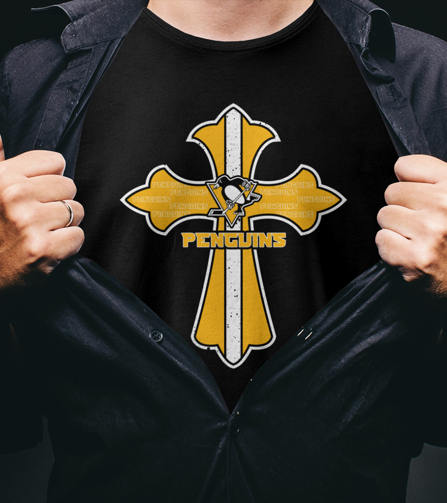 Penguins Cross Symbol Faith And Pittsburgh Fan Emblem T-Shirt