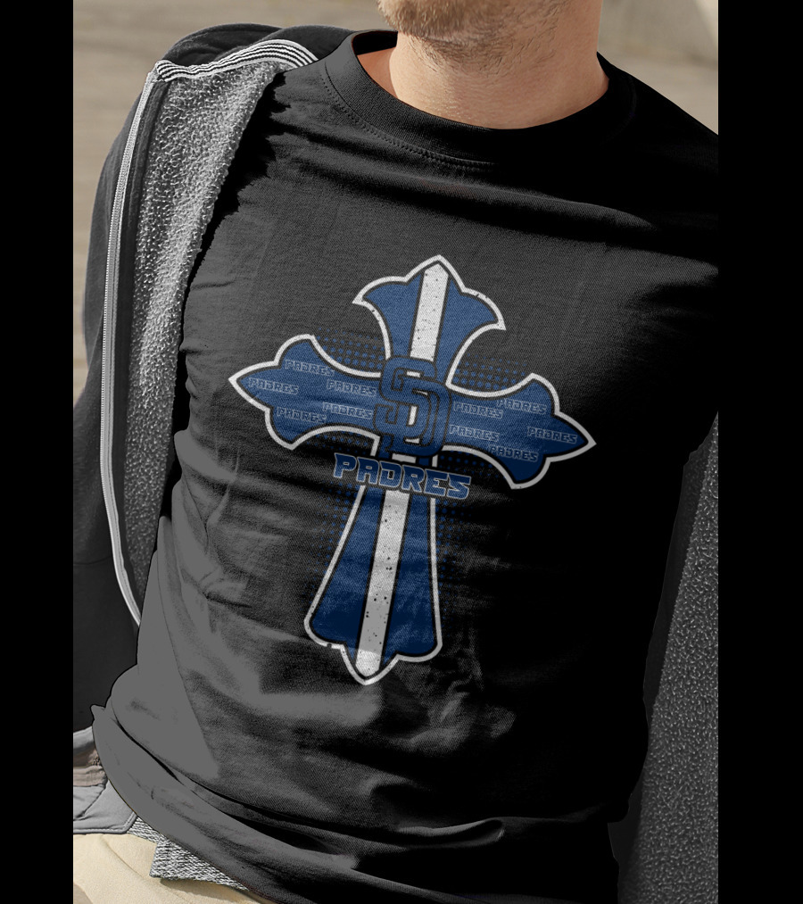 SD Padres Cross With Blue Padres Text T-Shirt