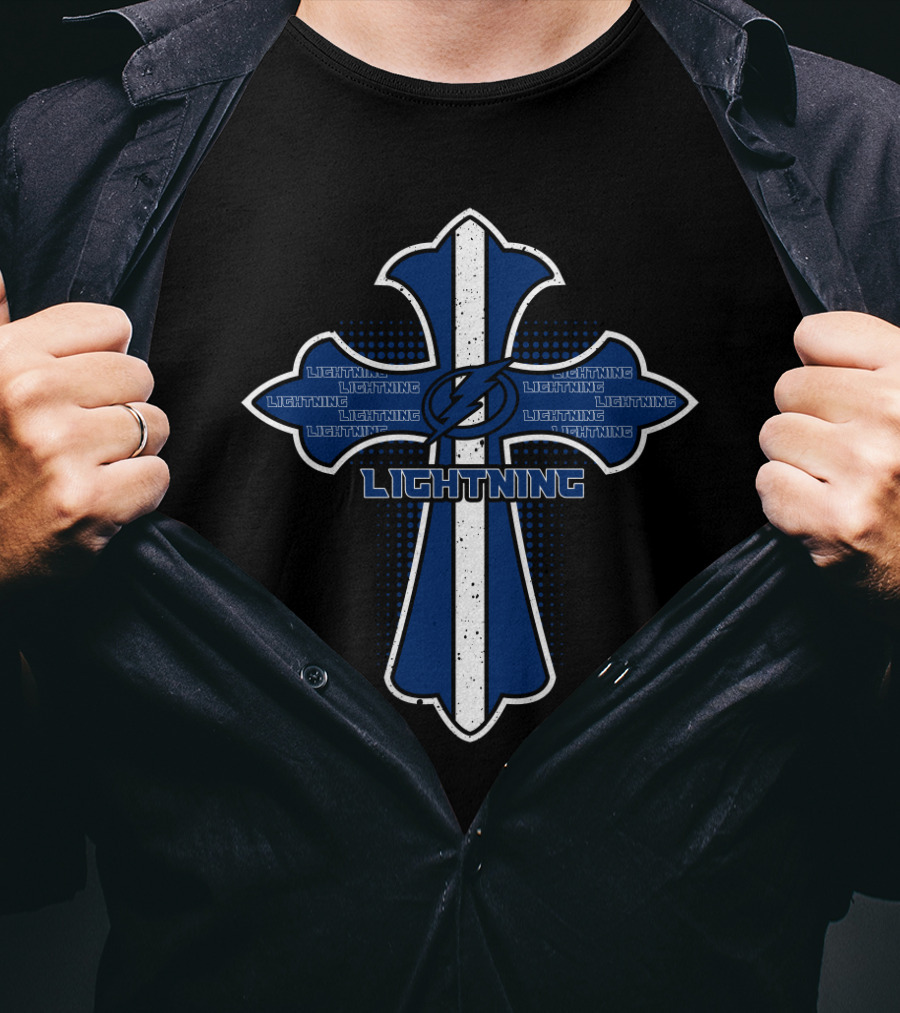 Cross Featuring Jesus And Tampa Bay Lightning Fans Symbol Lightning T-Shirt