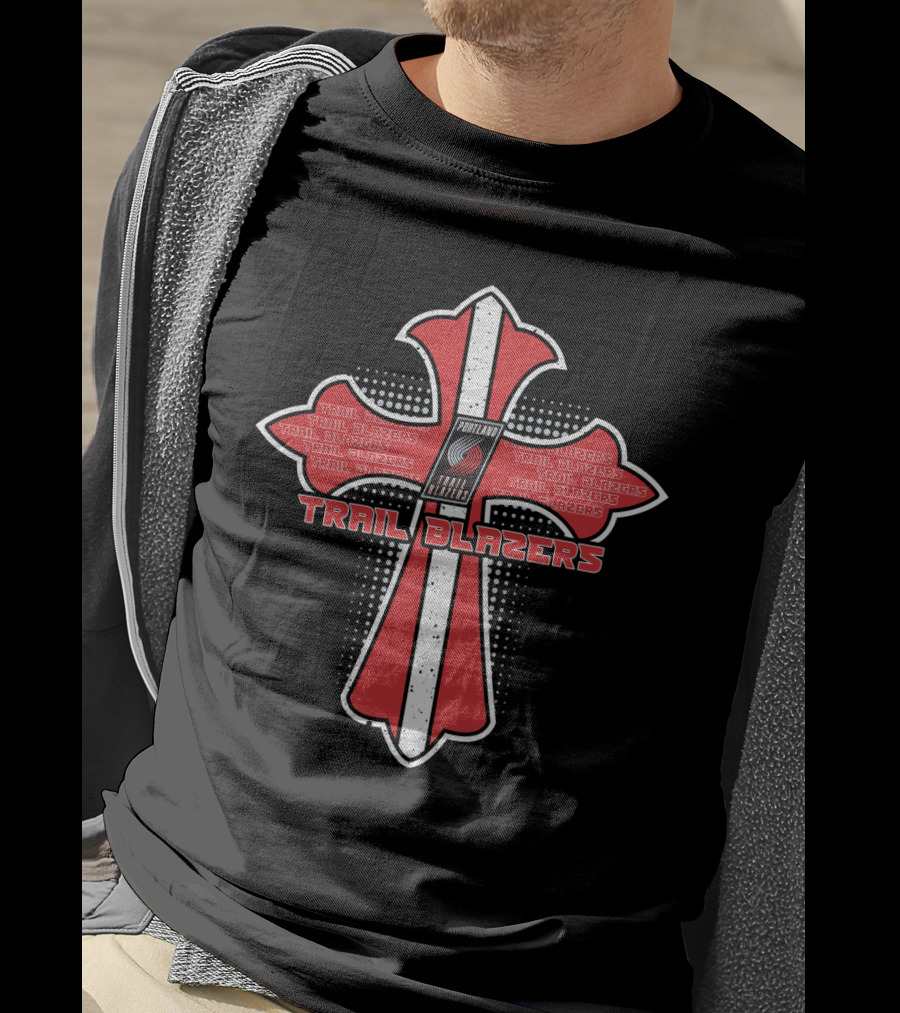 Portland Trail Blazers Cross With Repeated Trail Blazers T-Shirt