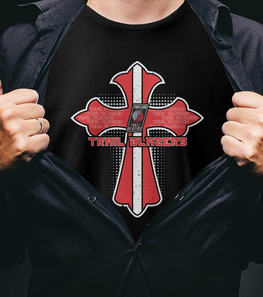 Portland Trail Blazers Cross With Repeated Trail Blazers T-Shirt
