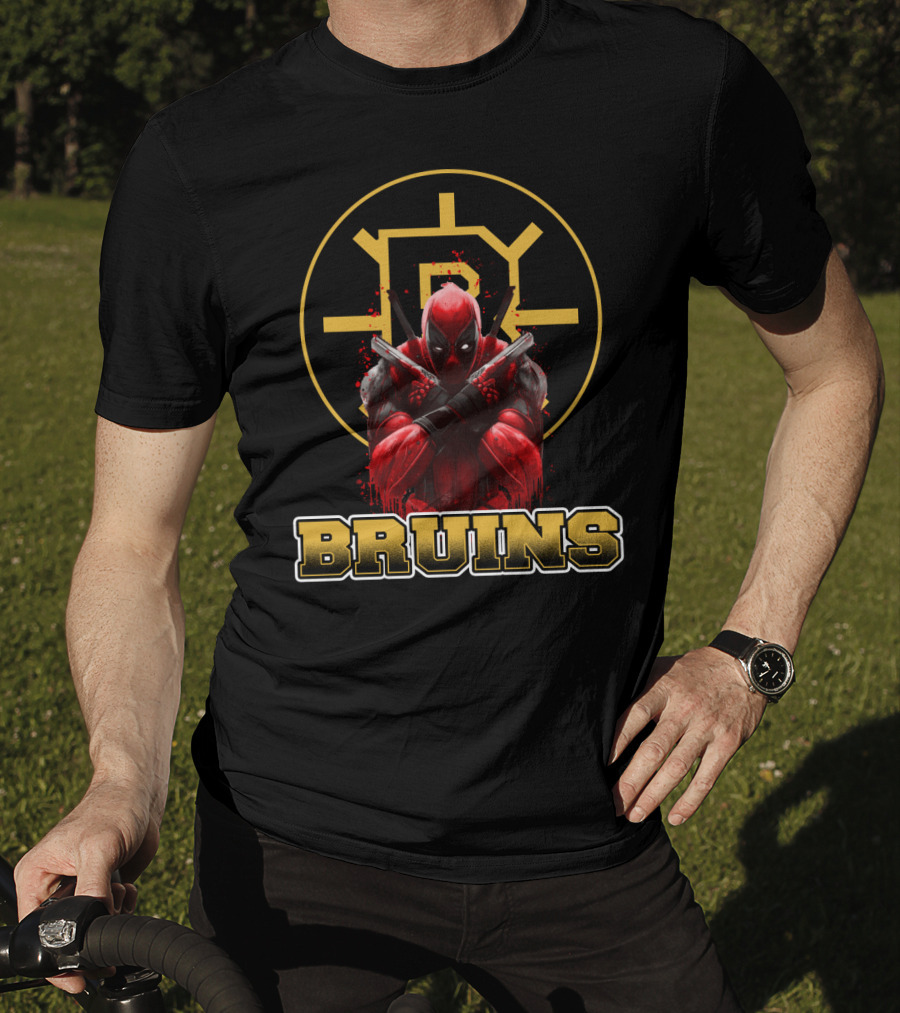 Bruins Deadpool Crossover Fans Boston Hockey Marvel Collaboration T-Shirt
