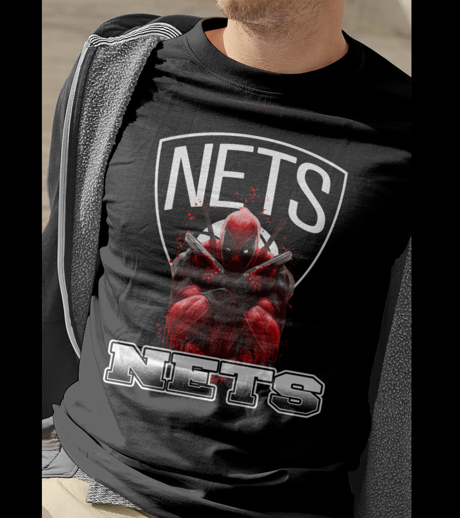 Brooklyn Nets Deadpool Crossover Fans Basketball And Comics T-Shirt