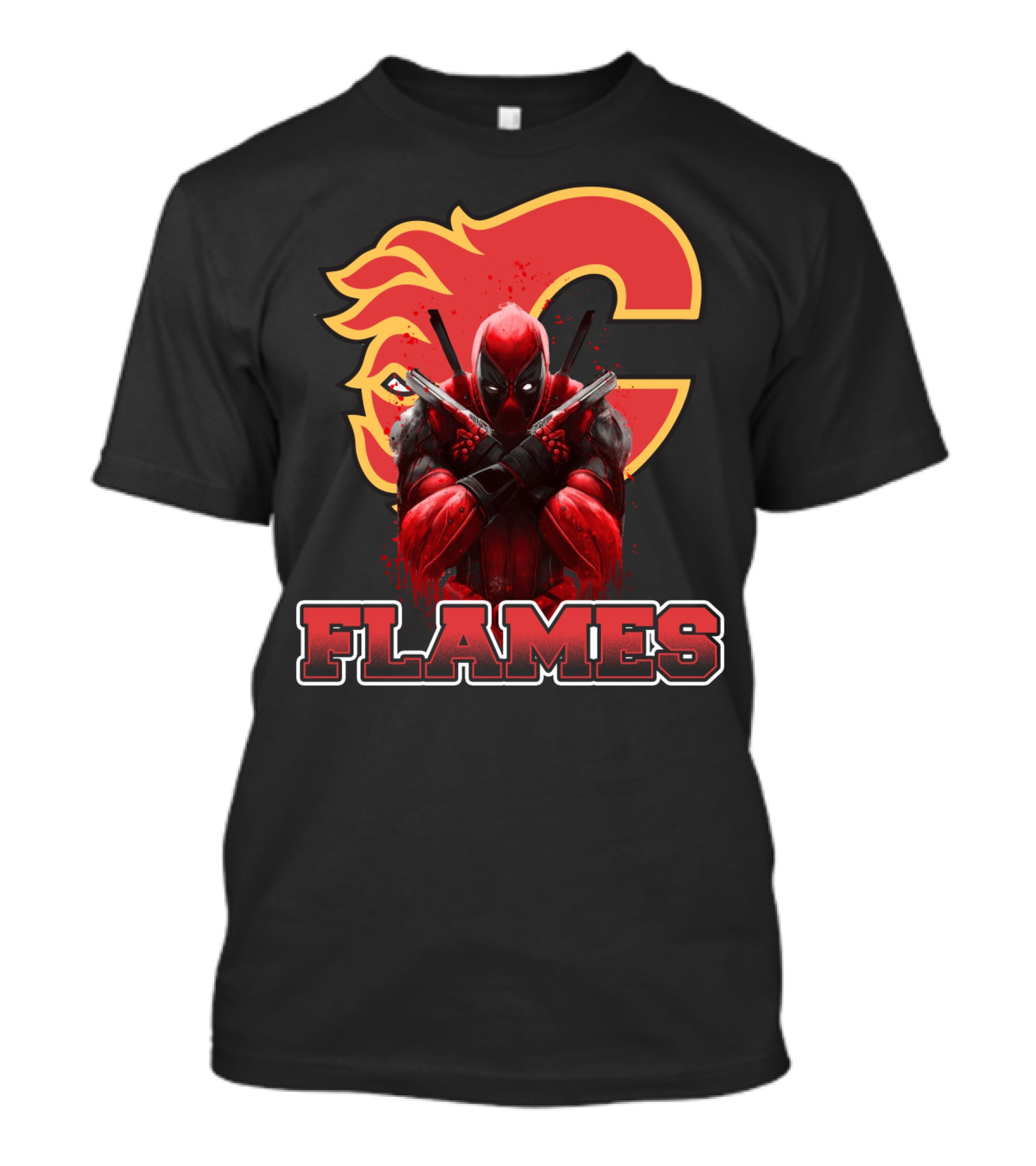 Calgary Flames Crossover With Deadpool Character Fan T-Shirt