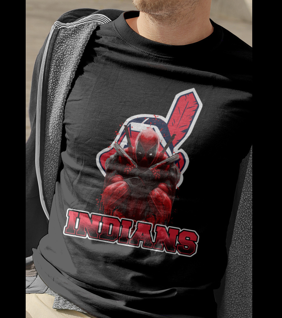 Indians Deadpool Crossover With Baseball Feather T-Shirt