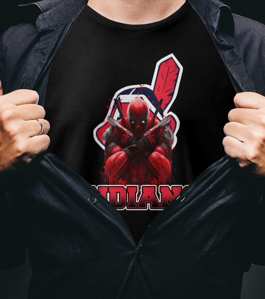 Indians Deadpool Crossover With Baseball Feather T-Shirt