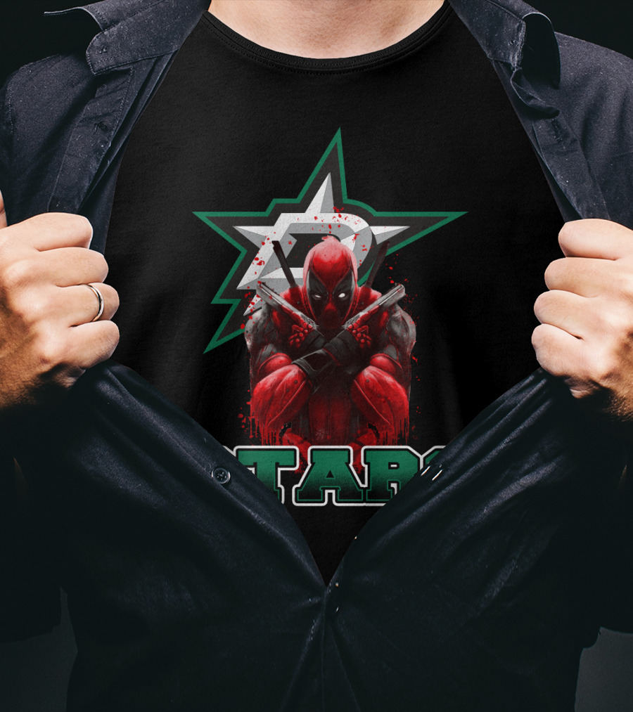 Deadpool Dallas Stars Crossover Fans Recognize Iconic Marvel Hockey Fusion T-Shirt