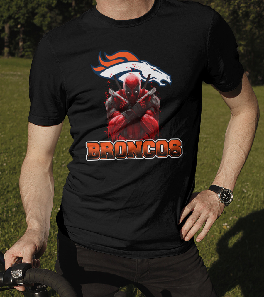 Denver Broncos And Deadpool Crossover Fans Iconic Mashup T-Shirt