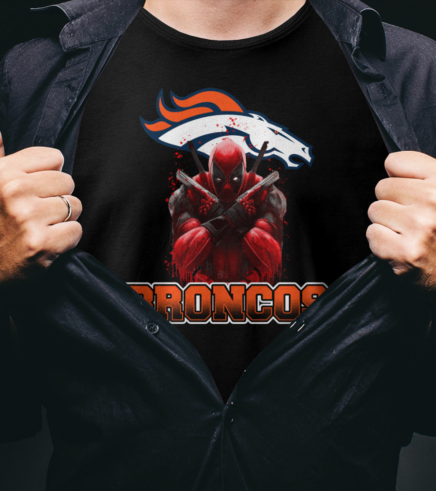 Denver Broncos And Deadpool Crossover Fans Iconic Mashup T-Shirt