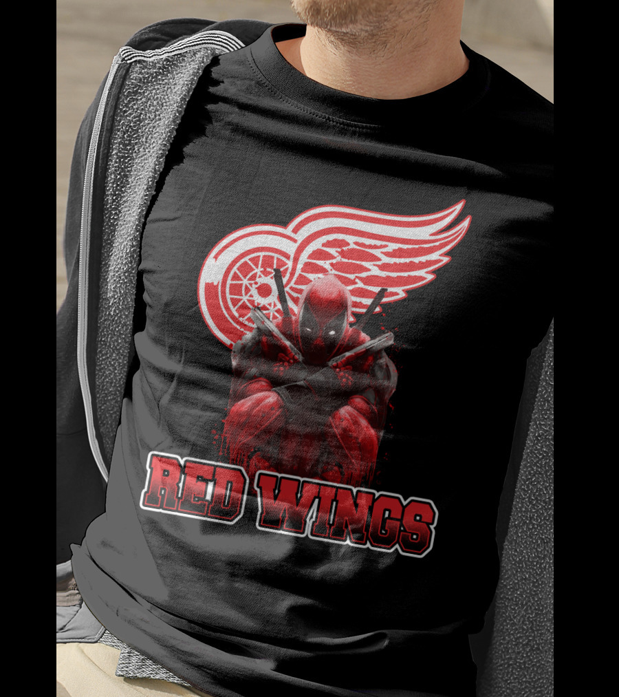 Detroit Red Wings Deadpool Fan Collaboration Crossover T-Shirt